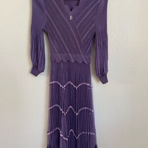 Purple Tiered V-Neck Long Sleeve Dress